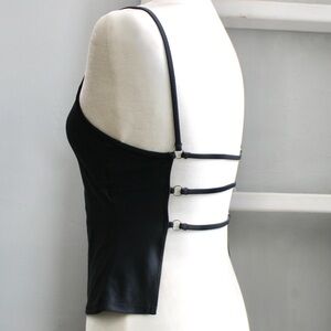 La Blanca Black Open-Back Spaghetti Strap Tankini Bikini Swim Tank Top Size 8
